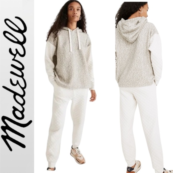 Madewell Tops - Madewell Quilted Sleeve Hoodie Sweatshirt Top in ivory and gray. Size‎ Large